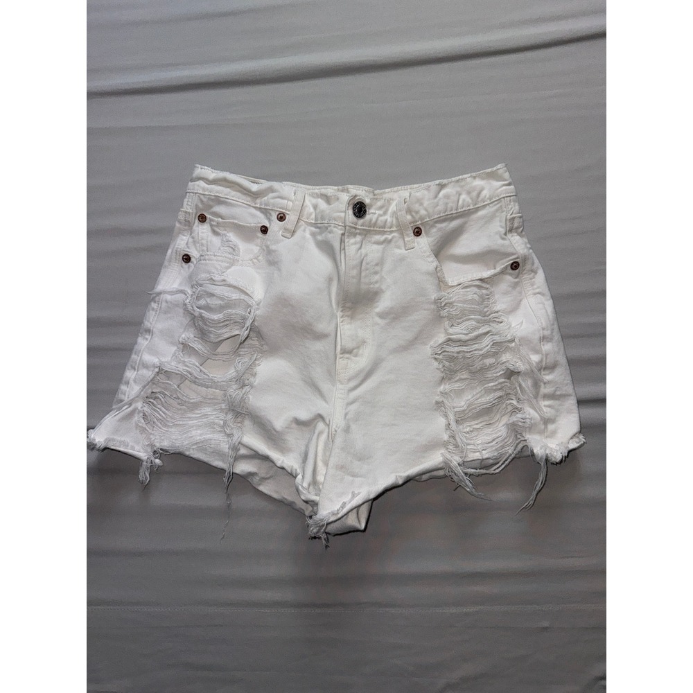 American Eagle White Highest Rise 90s Boyfriend Distressed Denim Shorts Size 8